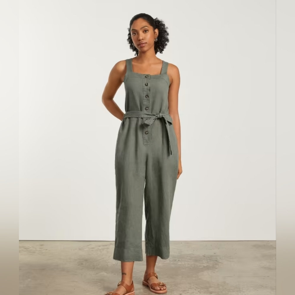 Everlane "the linen jumpsuit" olive green